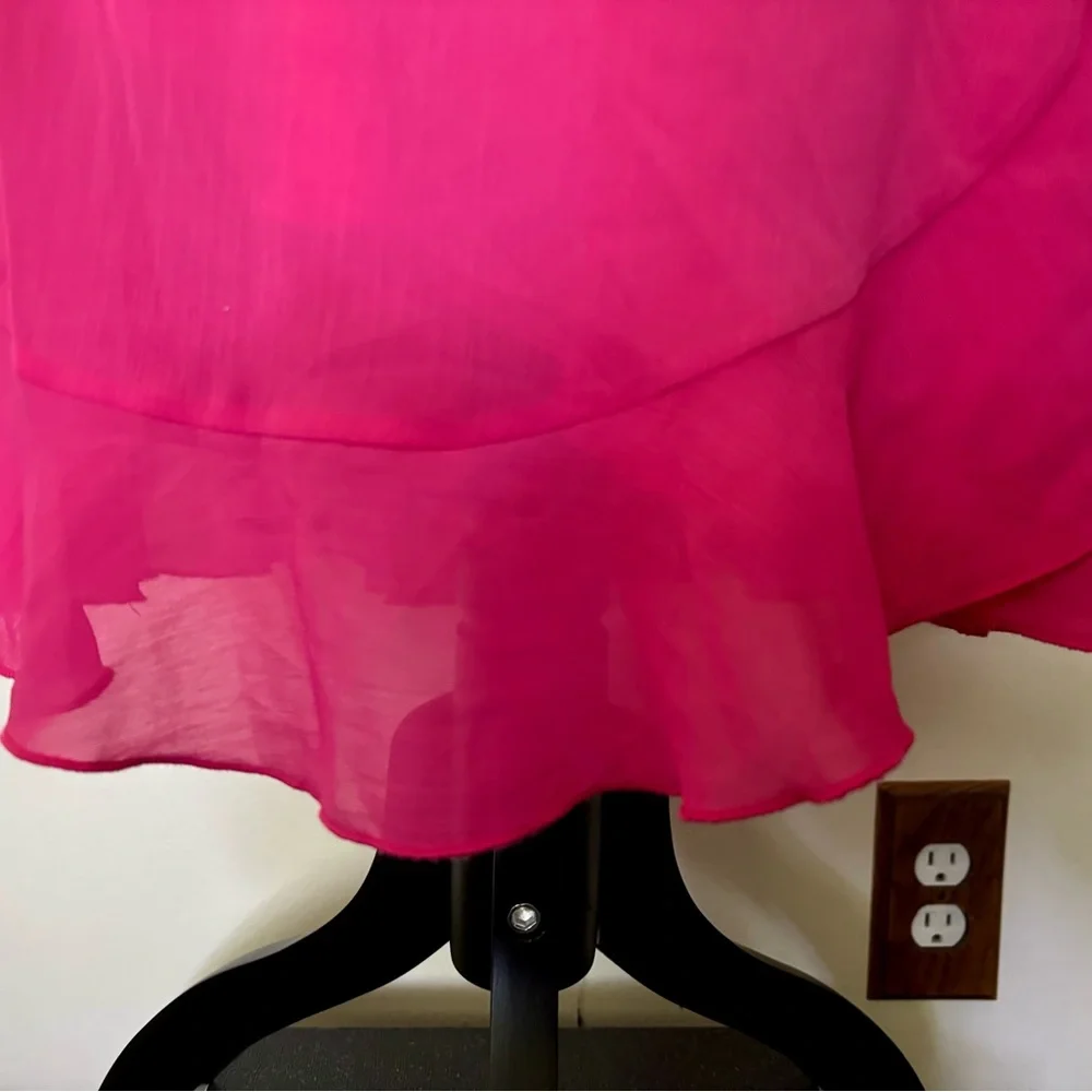NWOT Kikibell Sz XS Hot Pink Fuchsia Faux Wrap Mini Dress w Bell Puff Sleeves - Picture 6 of 12